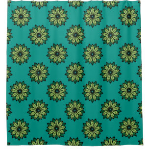 Green Leaf and Flower seamless pattern background. Shower Curtain