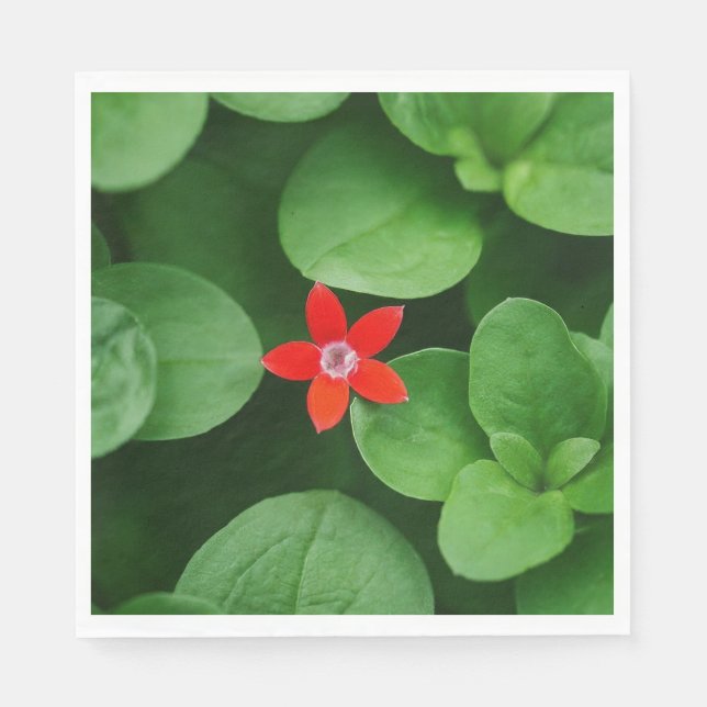 Green Leaf and Red Flower Design Napkin (Front)