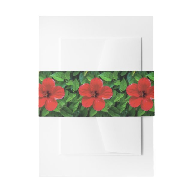 Green Leaf and Red Flower Invitation Belly Band (Front Example)
