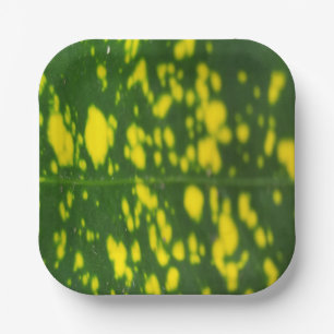 Green Leaf and Yellow Dot Design 7" Square Paper Plate