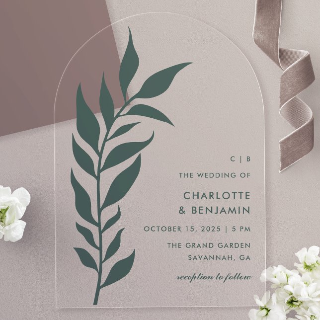 Green Leaf Arch Modern Wedding Acrylic Acrylic Invitations (Creator Uploaded)