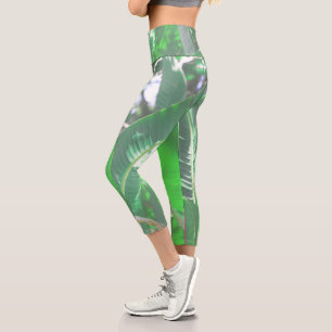 Green leaf banana type plant leaves pastel capri leggings