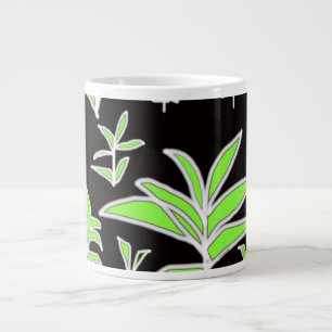 Green Leaf Black Large Coffee Mug