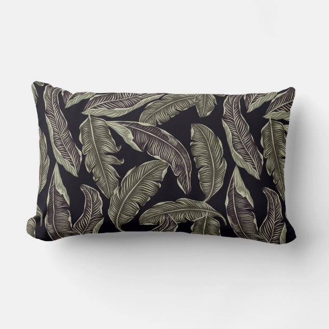 Green Leaf Black Reversible Lumbar Pillow (Front)