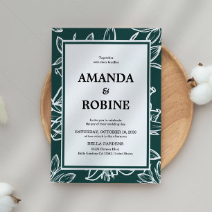 Green Leaf Border Wedding Invitation