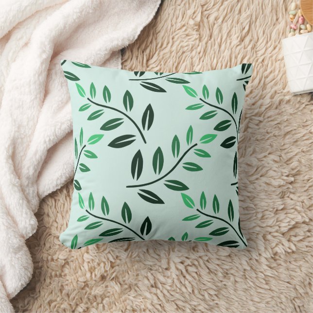 Green Leaf Botanical Throw Pillow | Minimal Plant  (Blanket)
