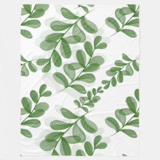 Green Leaf Branch Pattern Art Fleece Blanket