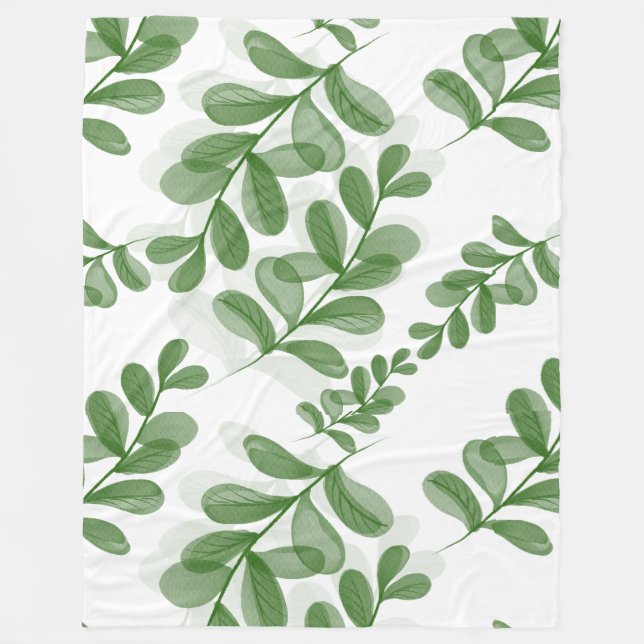 Green Leaf Branch Pattern Art Fleece Blanket (Front)