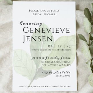 Green Leaf Bridal Shower Invitation