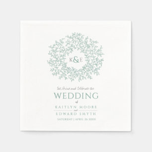 Green leaf circle monogram art wedding custom napkin