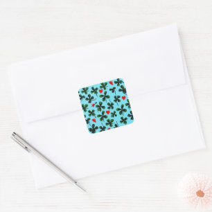 Green Leaf Clover Love Heart Watercolor Square Sticker