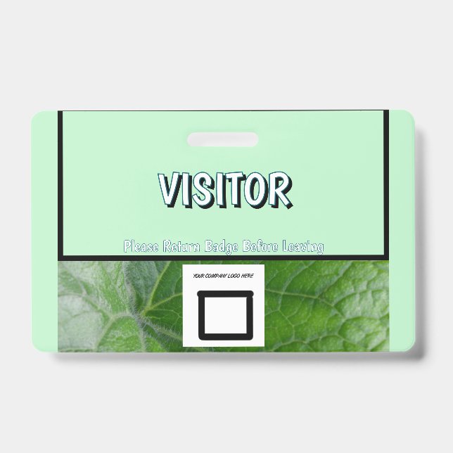 Green Leaf Detail Custom Name Image Visitor Badge ID Badge (Front)