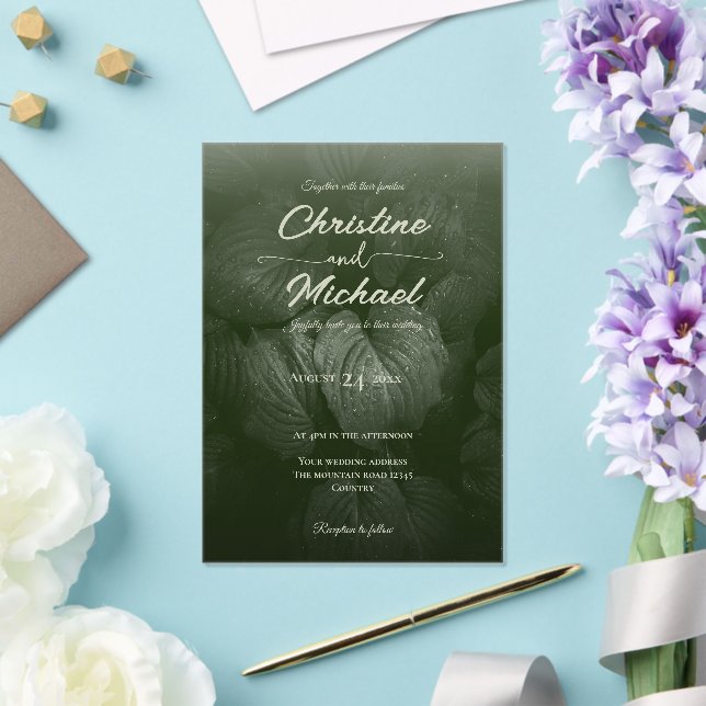 Green leaf elegant greenery spring wedding acrylic invitations (Insitu (Wedding))