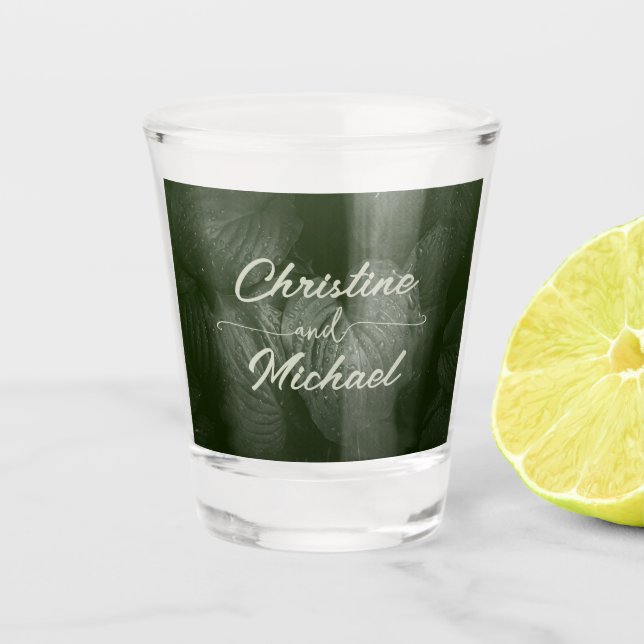 Green leaf elegant greenery spring wedding shot glass (Front)