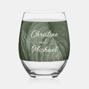 Green leaf elegant greenery spring wedding stemless wine glass