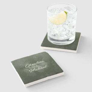 Green leaf elegant greenery spring wedding stone coaster