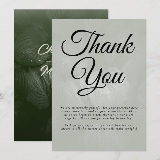 Green leaf elegant greenery spring wedding thank you card (Front/Back)
