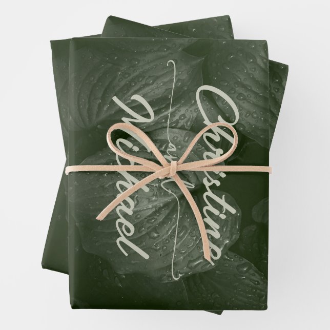 Green leaf elegant greenery spring wedding wrapping paper sheet (In situ)