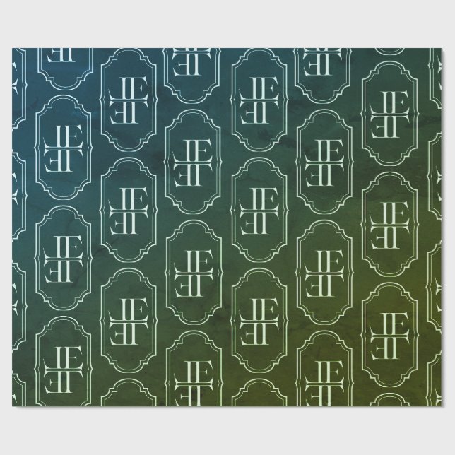 Green Leaf Elegant Monogram Gift Wrapping Paper (Flat)