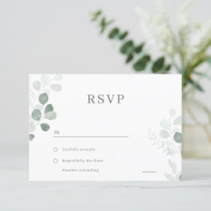  Green Leaf Elegant Wedding RSVP Card