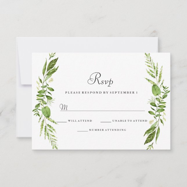 Green Leaf Elegant Wedding RSVP Card (Front)