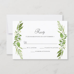 Green Leaf Elegant Wedding RSVP Card
