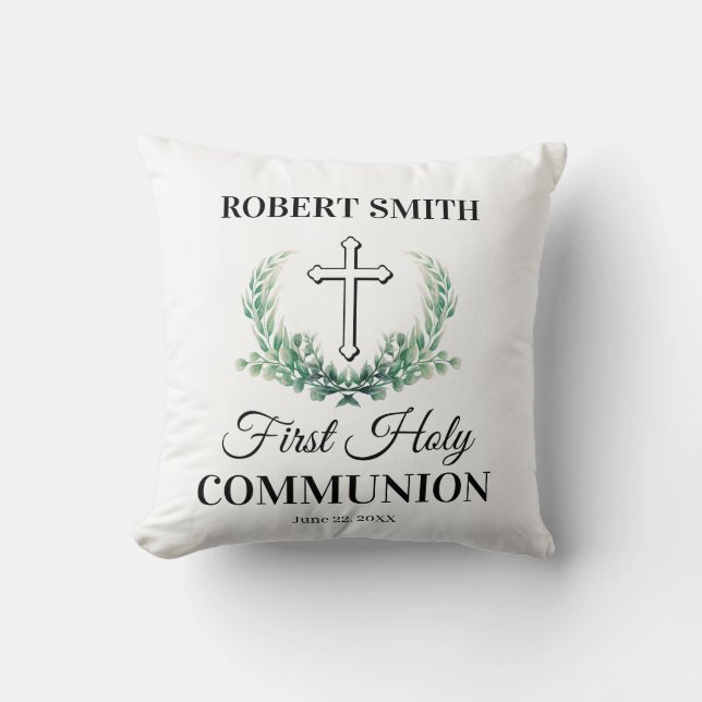 Green leaf first communion  cushion (Front)