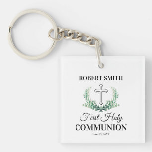 Green leaf first communion  key ring