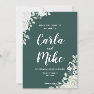 Green Leaf Floral All In One Wedding Invitations