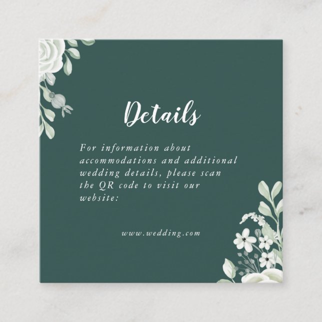 Green Leaf Floral QR Code Details Enclosure Card (Front)