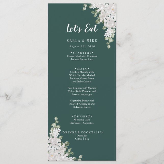 Green Leaf Floral Thank You and Wedding Menu (Front)