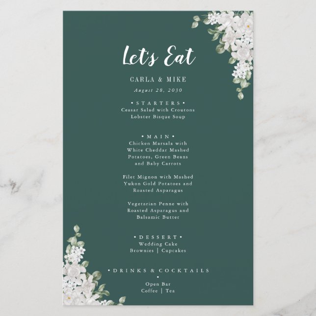 Green Leaf Floral Thank You and Wedding Menu (Front)