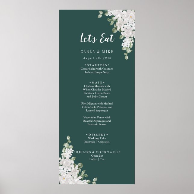 Green Leaf Floral Thank You and Wedding Menu Poster (Front)