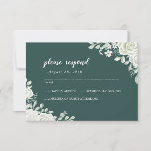 Green Leaf Floral Wedding RSVP Card