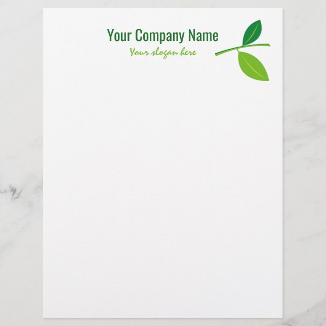 Green leaf gardener company logo custom personalized letterhead (Front)