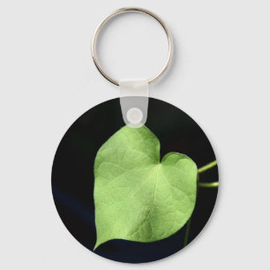 Green Leaf Heart Photo Basic Button Keaychain Key Ring