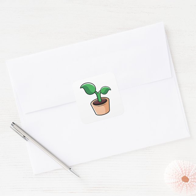 Green Leaf Houseplant Square Sticker (Creator Uploaded)