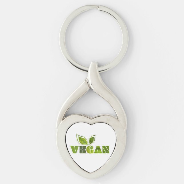 Green Leaf Lines Vegan Design Key Ring (Front)