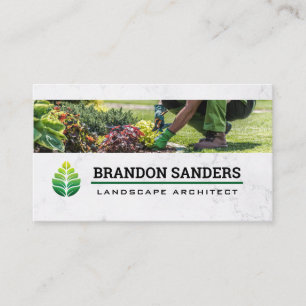 Green Leaf Logo   Landscaper Working in Garden Business Card