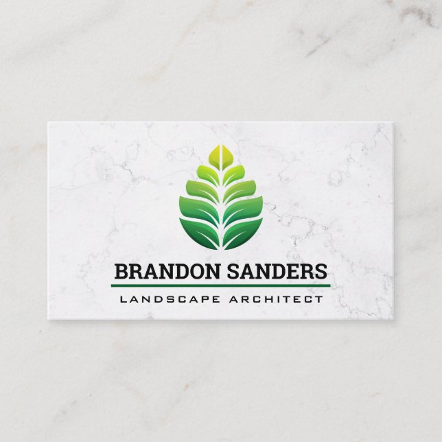 Green Leaf Logo | Marble Business Card (Front)