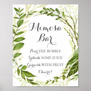 Green Leaf Mimosa Bar Sign, Rustic Greenery Poster