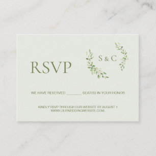 Green leaf Monogram Crest wedding website RSVP Enclosure Card