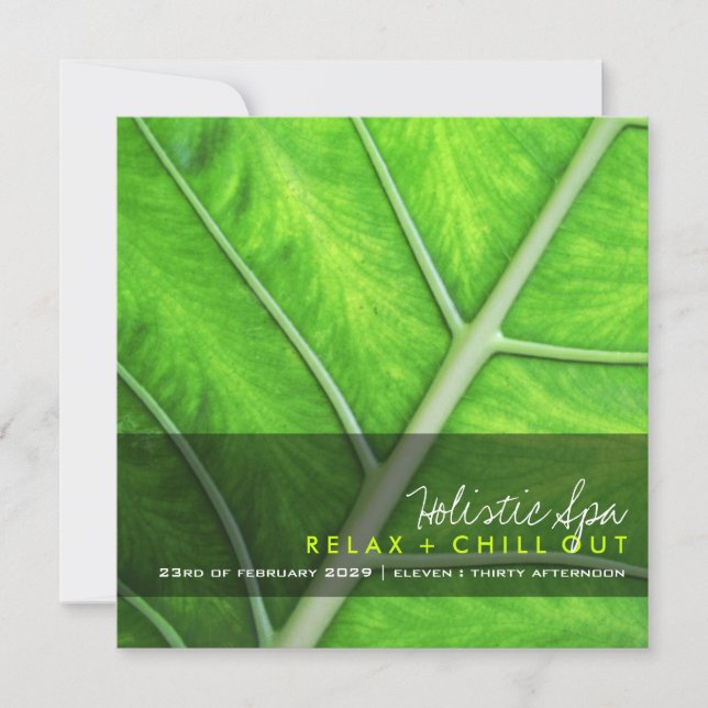 Green Leaf Nature Holistic Spa Photo Party Invite (Front)