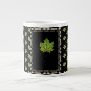 Green Leaf On Black Large Coffee Mug
