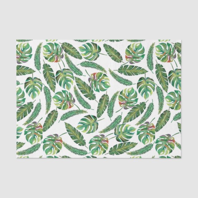 Green Leaf Pattern 5 Palm Leaves Tissue Paper (Front)