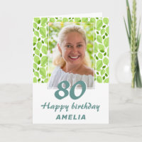 Green Leaf Pattern Botanical 80th Birthday Photo