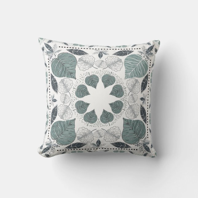 Green Leaf Pattern Designer Pilow Cushion (Front)