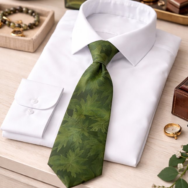 Green Leaf Pattern Elegant Nature Inspired Tie (Creator Uploaded)