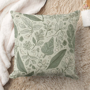 Green Leaf Pattern Throw Pillow   Botanical Nature