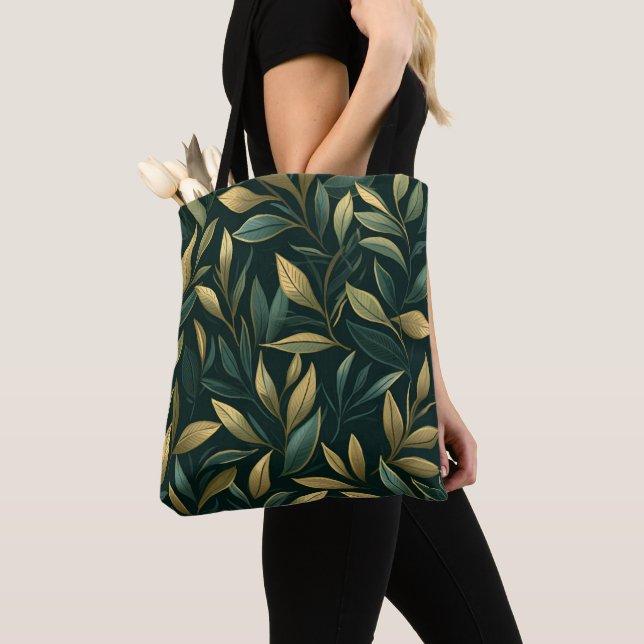 Green Leaf Pattern Tote Bag (Close Up)